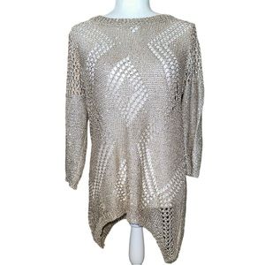 Lauren Michelle Tan / Beige Sheer Knit Sequins Sweater Size Medium